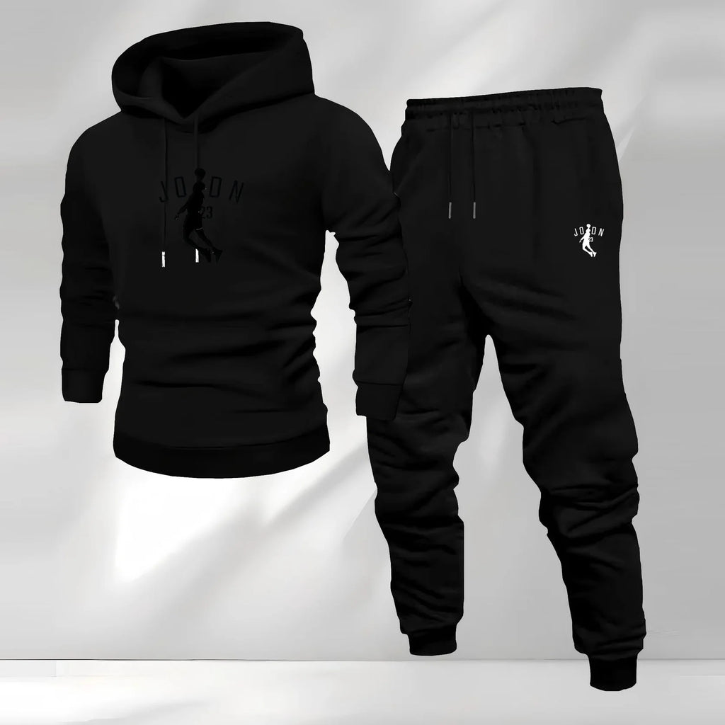 2025 Autumn/Winter Men's Sporty Hoodie Warm Casual Set Customizable Logo Printed Hip Hop Style Knitted Weaving for Sports Brand