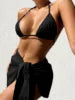 Bandage Halter Bikini Micro Ribbed Bikini 3 Pieces Set 2023 High Waist Swimsuit With Beach 3 Pieces Mesh Skirt