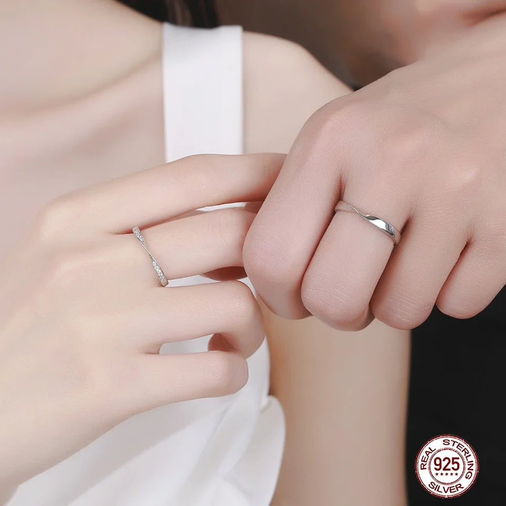 Trendy Fashion Real Pure 925 Sterling Silver Couple Rings for Propose Engagement Wedding Anniversary Jewelry Gift