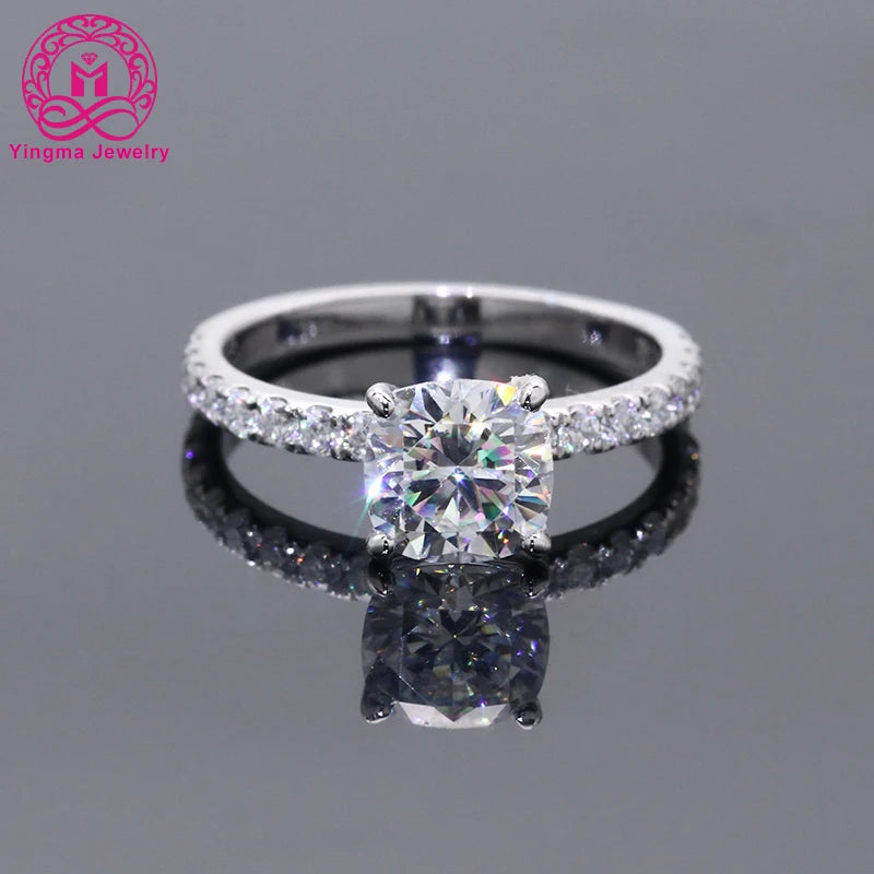 Free Shipping Gold Jewelry 6.5x6.5mm 1.5 Carat Moissanite Cushion Cut Diamond Engagement Rings for Women Real Gold