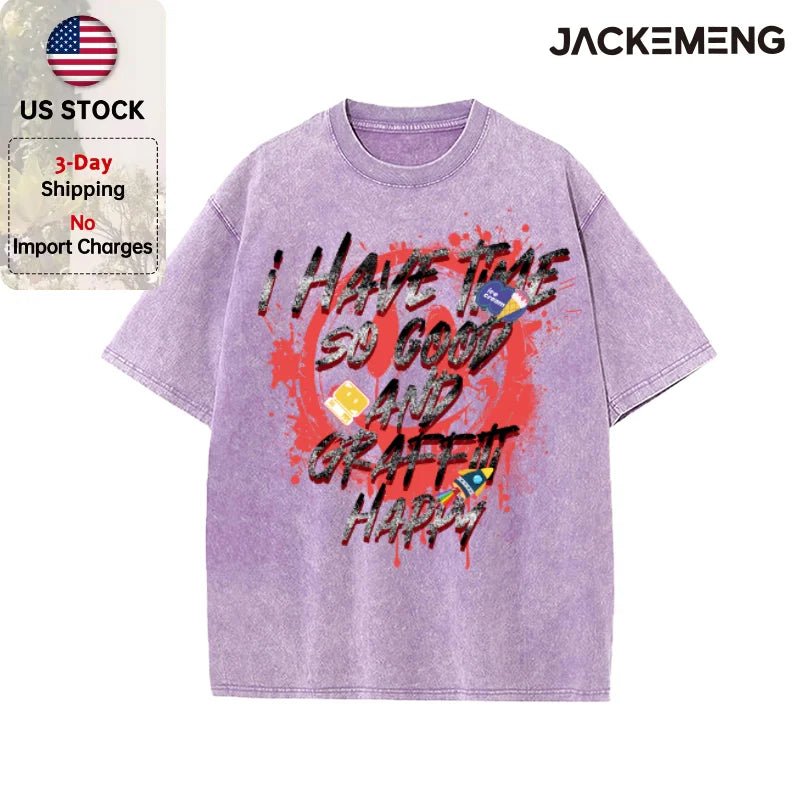 Oversized Washed Retro Graffiti Text Streetwear Print Tshirt USA Stock Wholesale Y2K Casual Tee