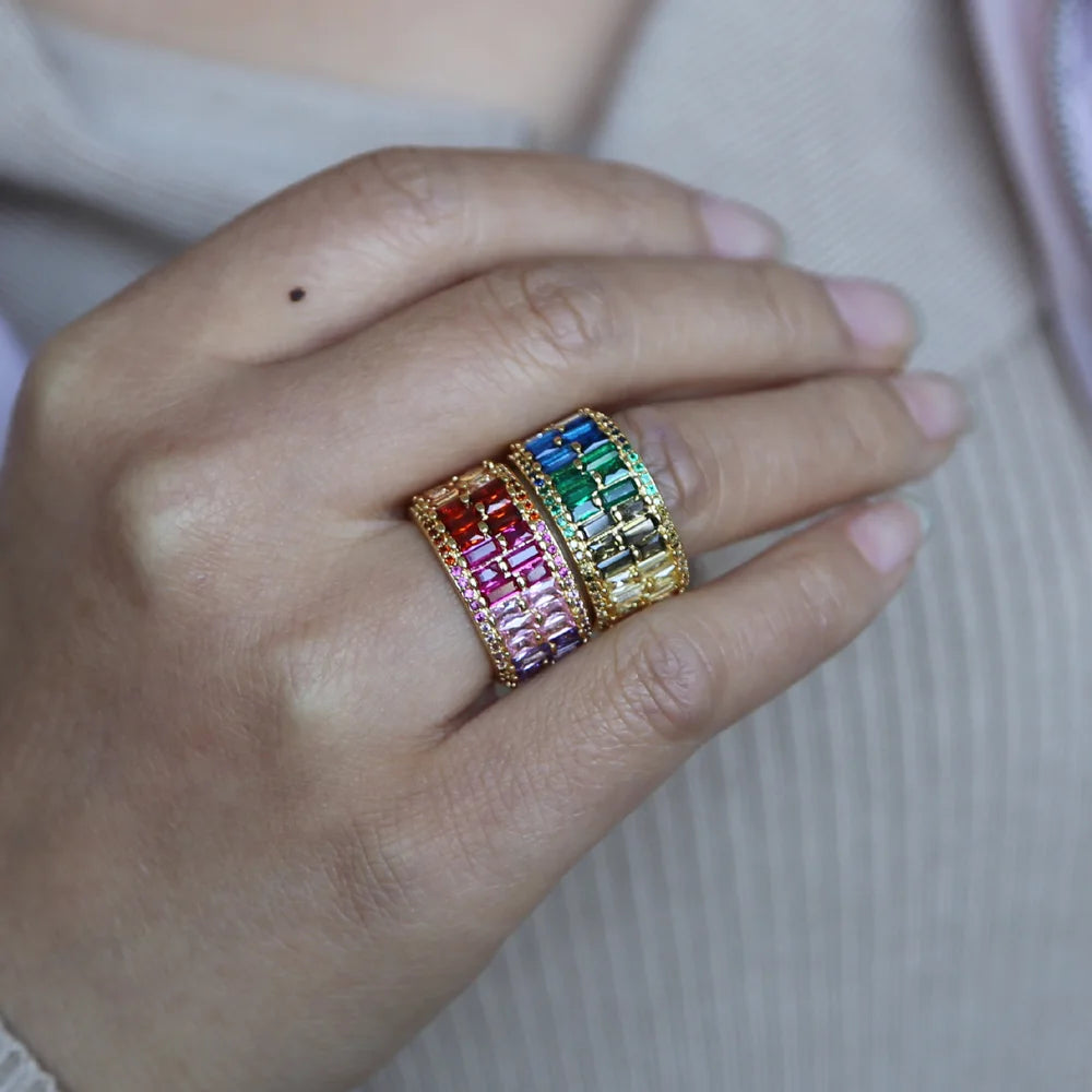 Promotion New Rainbow Rings Cubic Zircon CZ Bohemia Gradient Colorful Shinny Rings for Women Bague Jewelry