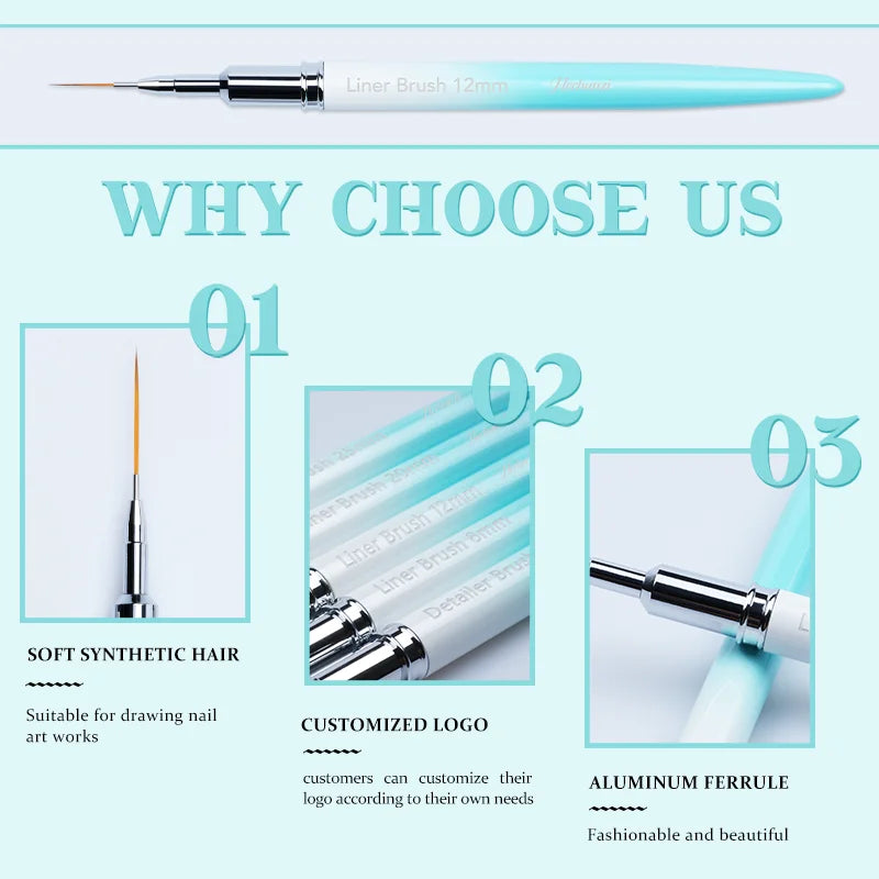 High Quality Nail Art Brushes for Long Liner Fine Nail Brushes Set