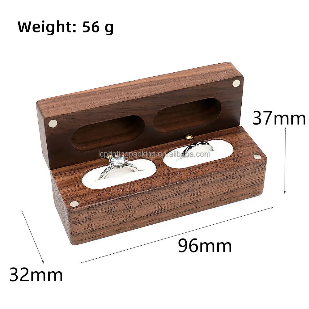 Unique Designed Walnut Wooden Jewelry Ring Box Wooden Carved Jewelry Box for Wedding or Proposal