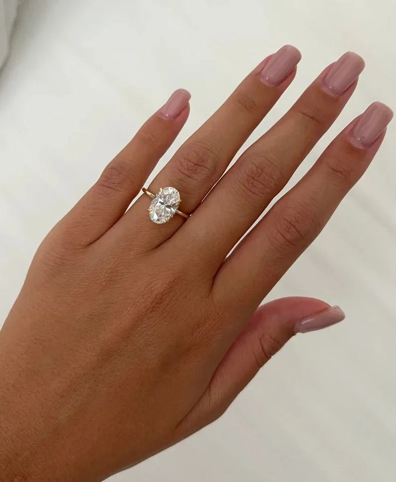 3 Carat Oval Lab Grown Diamond Engagement Ring IGI Certified Hidden Halo Solitaire in 14K 18K Gold