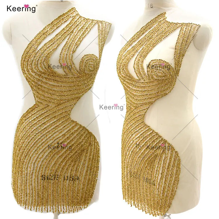 Custom Gold Crystal Rhinestone Applique Tailor Handmade Sewing Accessories for Wedding Gown WDP-516