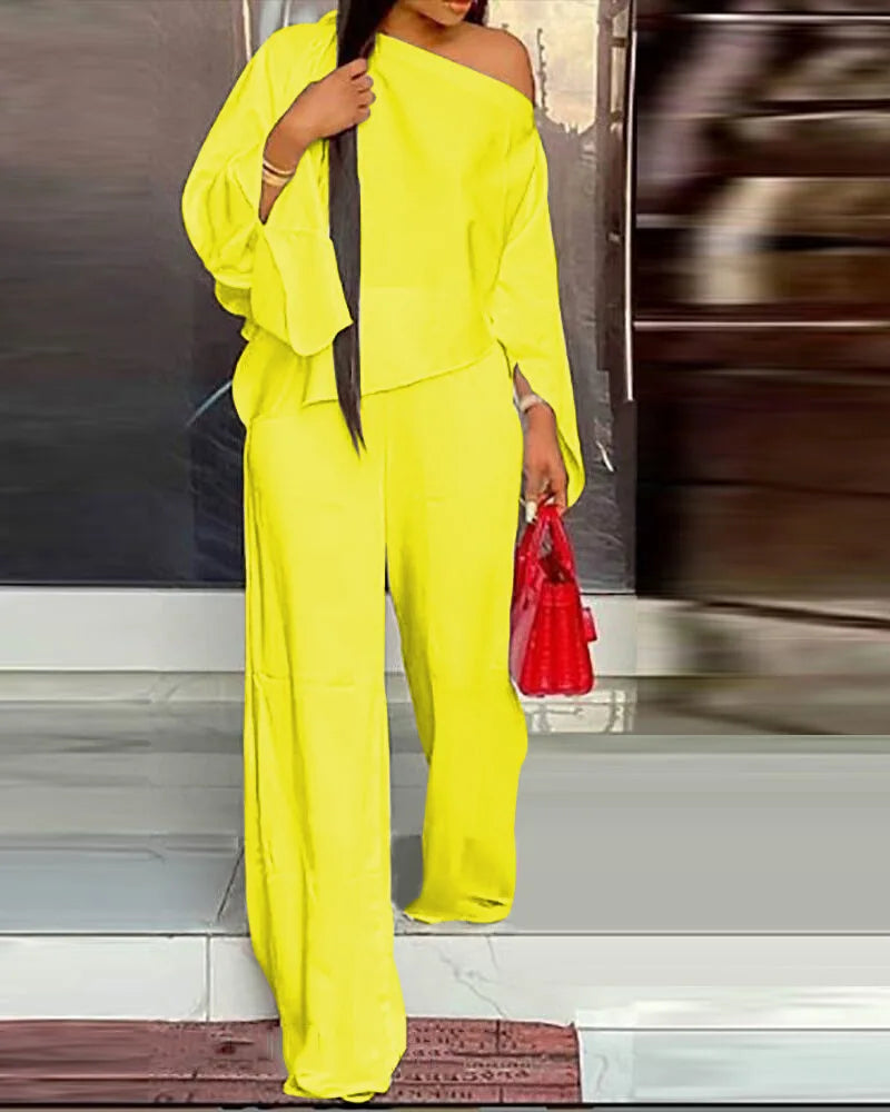 Boutique Wholesale 2026 Autumn New Fashionable Casual Shirt Cotton Wide Leg Pants Women's Set