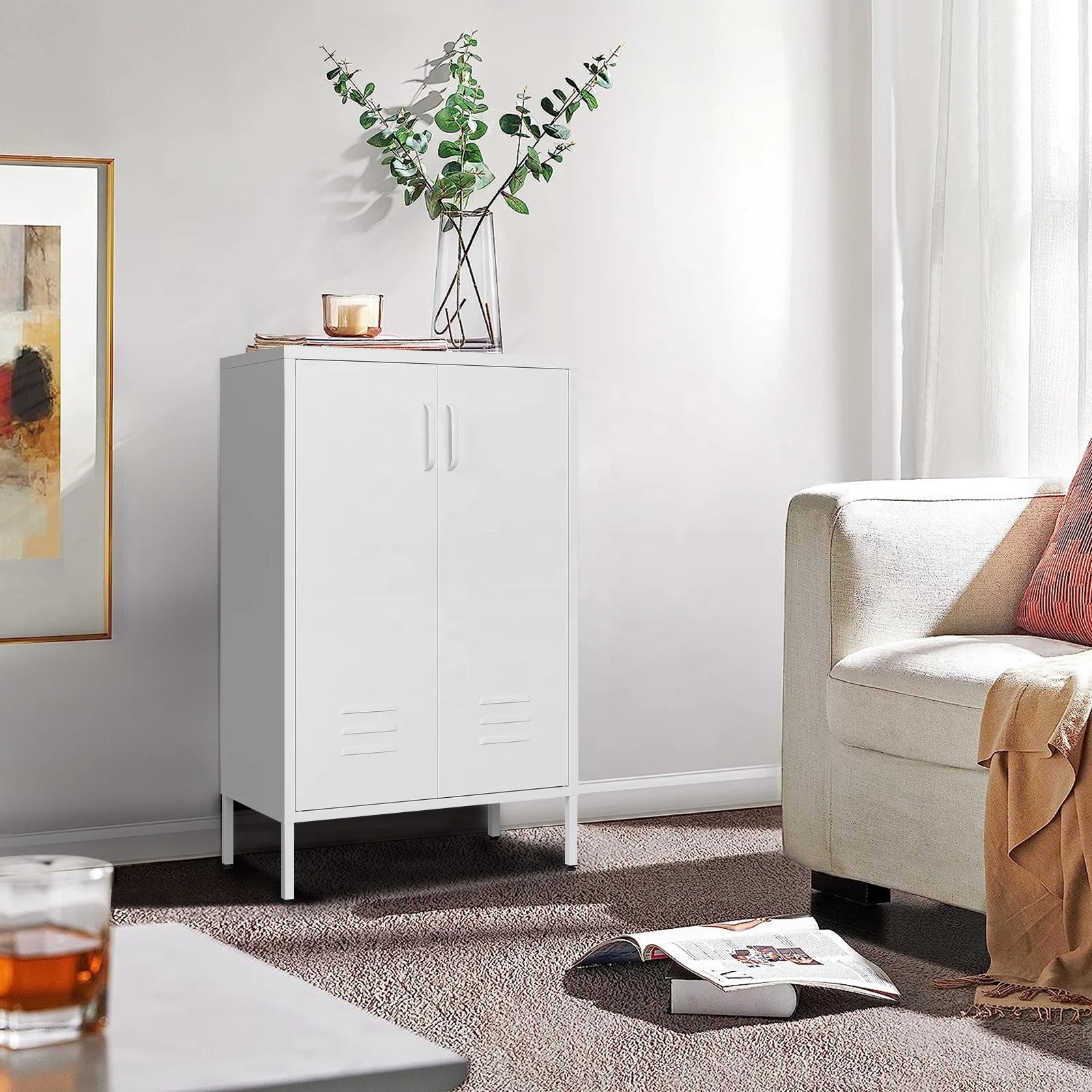 Hot Selling Home High Foot Metal Bookcase Single 2 Doors Cabinet Steel Storage Cabinet