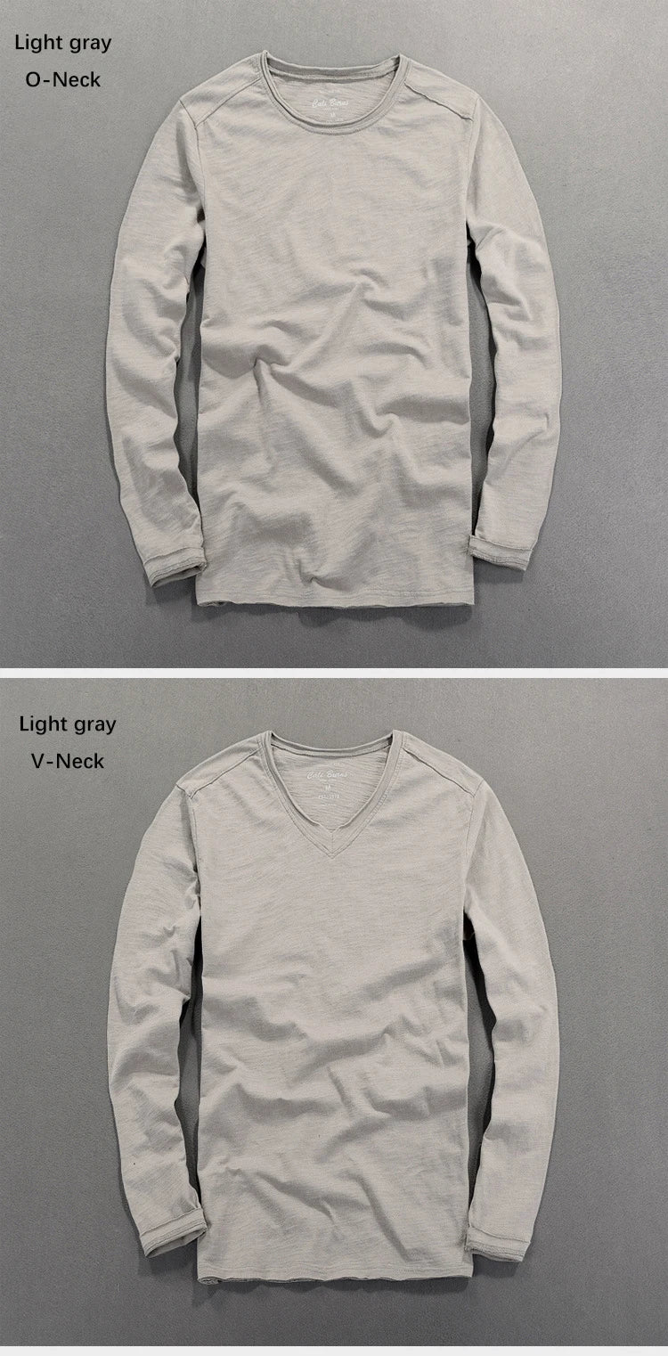 Fashionable Bamboo Cotton Long Sleeve Vintage T-shirts Men Casual Thin Tops Tees Comfortable Tshirt Distressed T-shirt