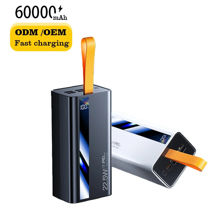 Portable Big Capacity 60000mAh Power Bank LED Digital Display 4USB Type-C & Micro USB Output PD 22.5W/20W Fast Charging