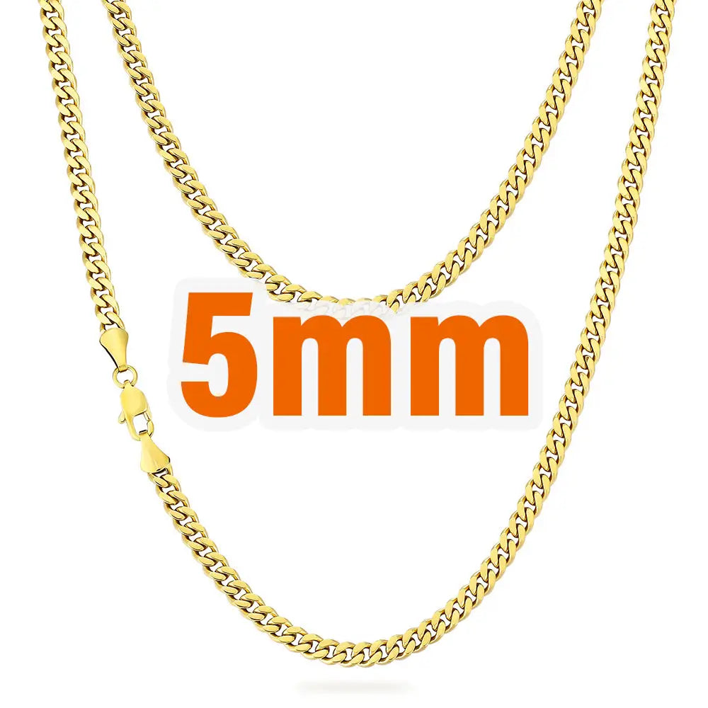 USA Local Fast Shipping 14K Gold Plated Cuban Link Chain 3mm 5mm Women Stainless Steel Waterproof Jewelry Men Miami Necklace