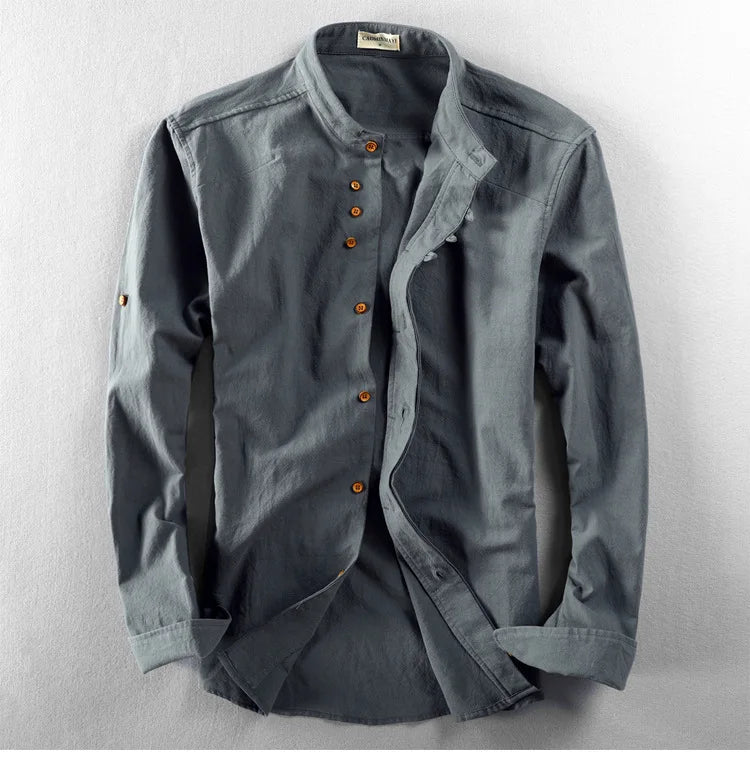 Men Cotton Linen Shirt Formal Retro Chinese Style Long Sleeve Mandarin Collar Casual Shirts Soft Comfort Clothing Plus Size 7XL