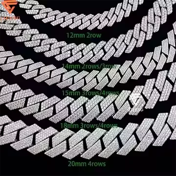 8mm 10mm 12mm 14mm Moissanite Cuban Link Chain 2-Row 925 Solid Sterling Silver  Hip Hop Bracelet VVS Moissanite Diamond for Gift