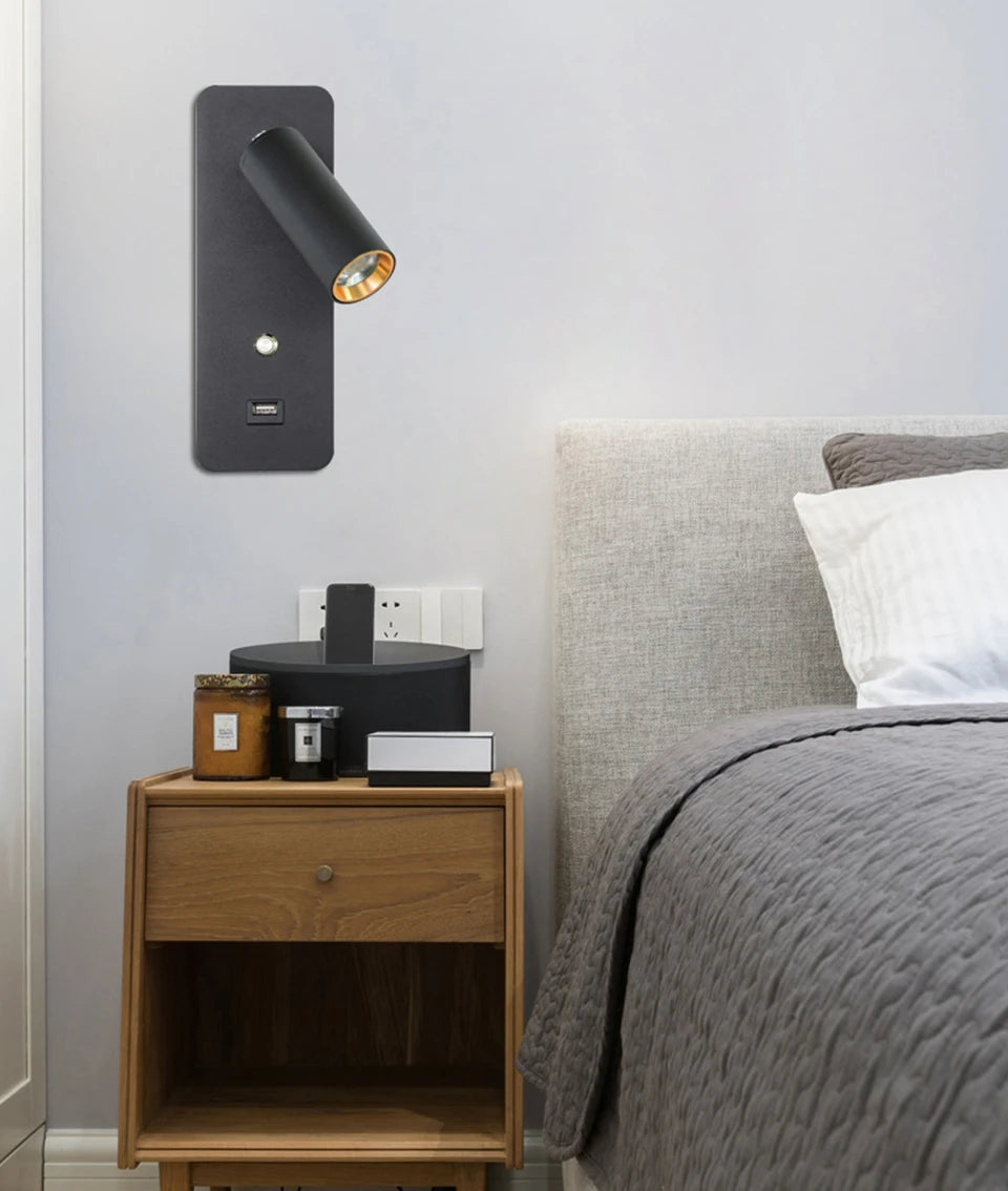 Indoor LED Wall Lamp 7W with USB Charge Wall Lamp Bedroom Living Room Nordic Modern Wall Light Aisle with Switch Wall Sconce