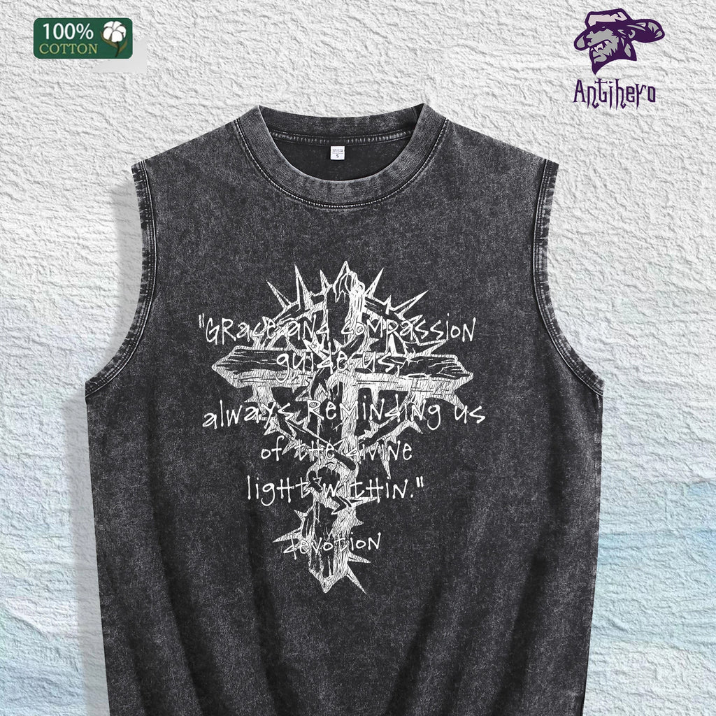 Grace Compassion Cross Graphic Washed Vest US Warehouse 3 Colors Cotton Tank