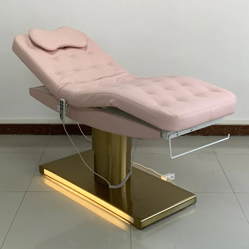 HICOMED Gold Plated Base Luxury Electric 3 Motors Beauty Massage Table White Adjustable Facial Eyelash Bed With LED