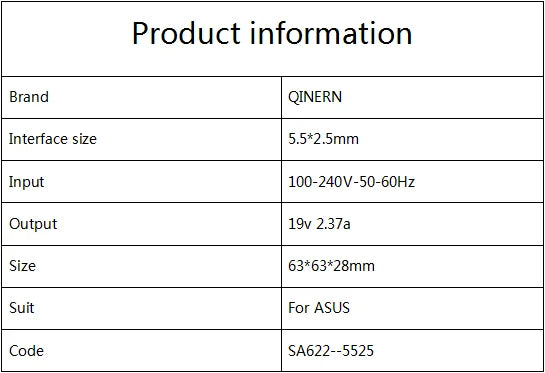 19V 2.37A 45W 5.5*2.5mm Laptop Charger Adapter For Asus X401 X401U X501 X501A X502C X502CA X550 X550L X551 X551C X555L X555U