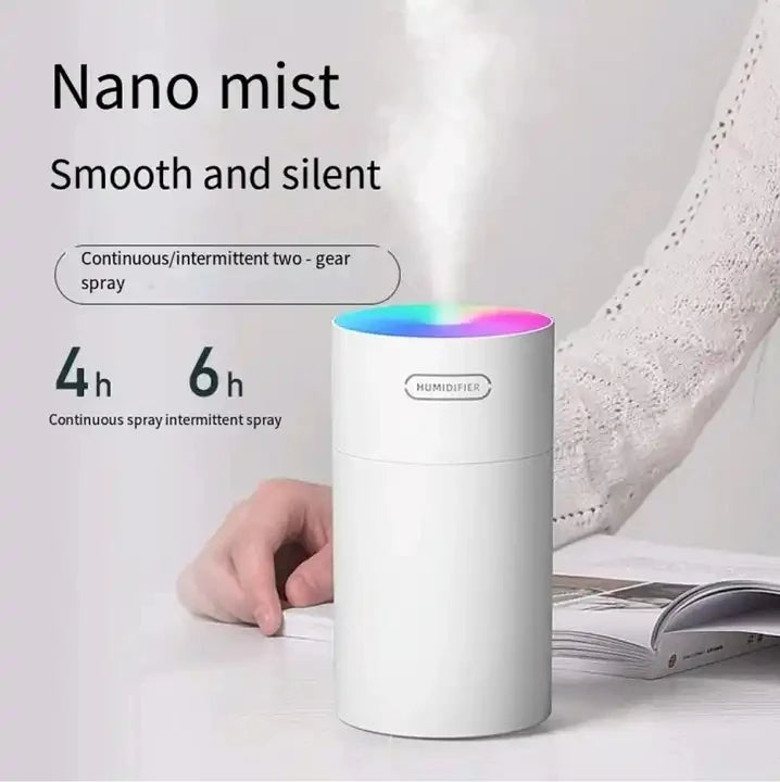 H2o Air Ultrasonic Humidifier with Essential Oil Aromatherapy Mini Design for Car & Hotel Use USB Powered 7-Color LED Lights