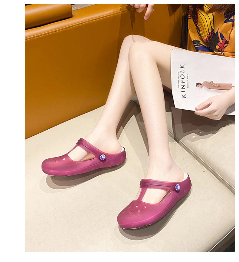 New Summer Jelly Sandals Women Outdoor Casual Slip On Garden Beach Shoes Female Rubber Clogs Non-slip Slides Breathable Slippers