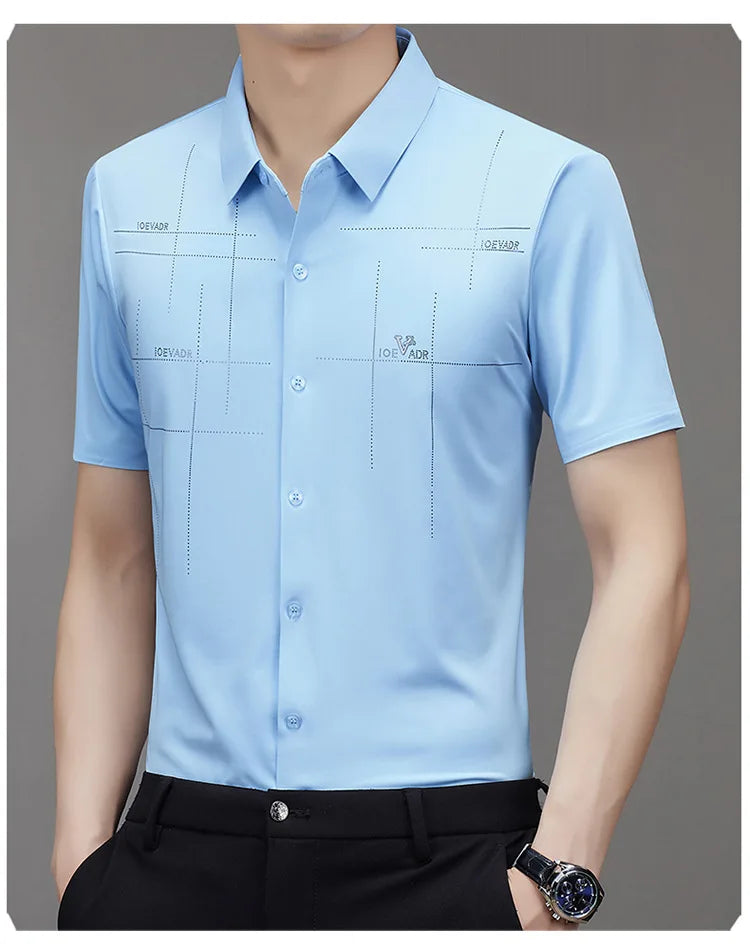 Liu Ming New Custom Wholesale Summer Vintage Men Casual Turn Down Collar Business Short Sleeve Shirts