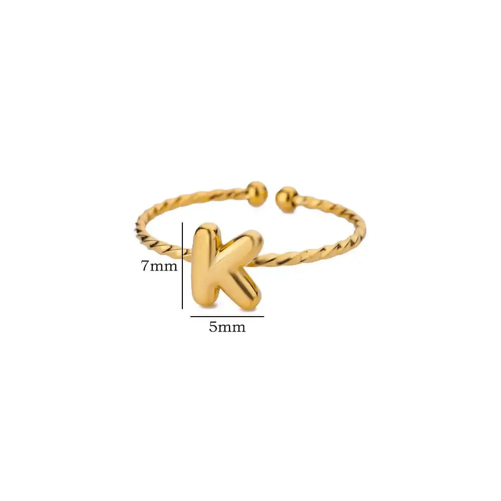 Waterproof 18K Gold Plated Stainless Steel Jewelry Open Adjustable Ring A-Z 26 English Letters Finger Rings for Women Ring