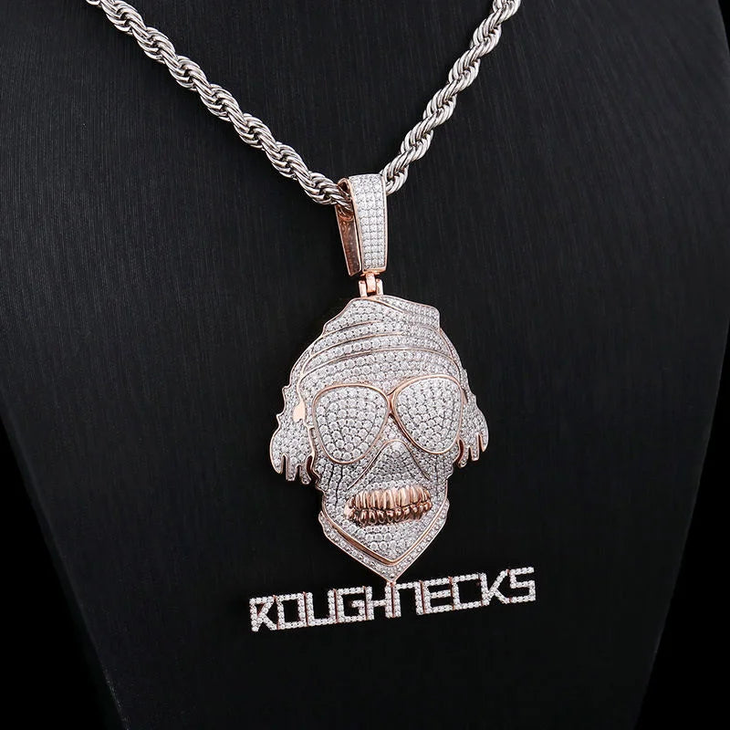 Starspire Jewels 925 Sterling Silver Hip Hop Skull Pendant Emerald Cut Moissanite Iced Charm Unisex Statement Necklace Jewelry
