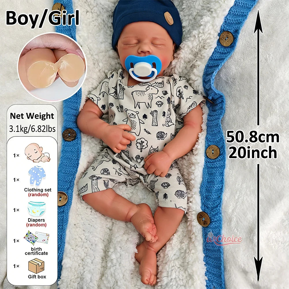 Lifelike Real Touch Silicone Reborn Dolls 20" Open Mouth LouLou Soft Full Body Newborn Realistic Details Gift for Baby Shower