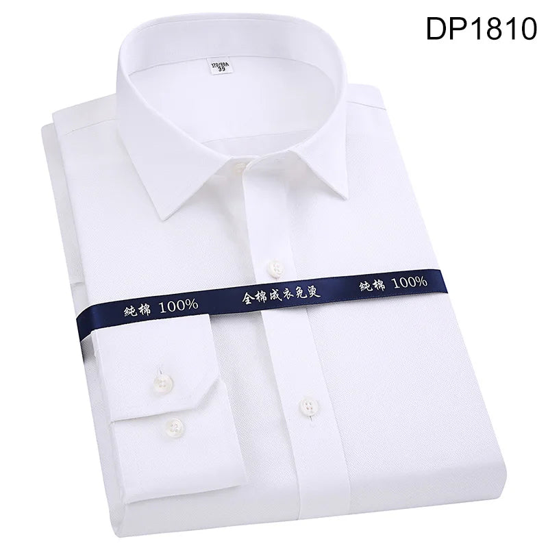 Men's Classic Long Sleeve Striped Dress Shirt Non Iron Regular Formal Business Social Button-up Easy Care Luxury Cotton Shirts