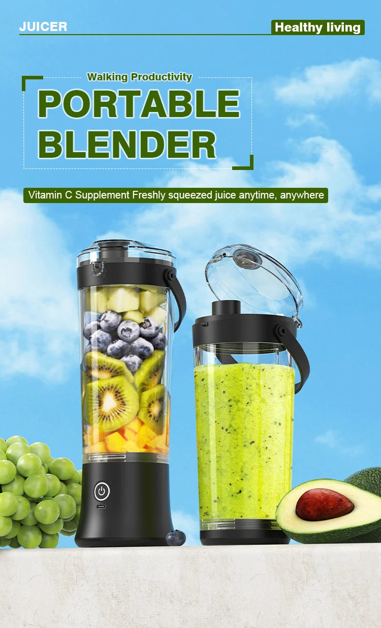500ML Cordless Personal Blender USB-C Rechargeable Self Cleaning Mini Juicer Travel Spout Strap 4000mAh Smoothie Stainless Steel