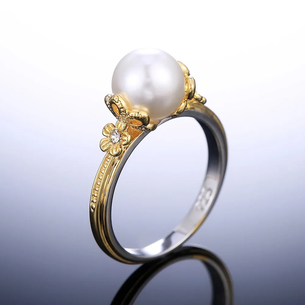Women's Trendy Rhodium Plated Pearl Rings