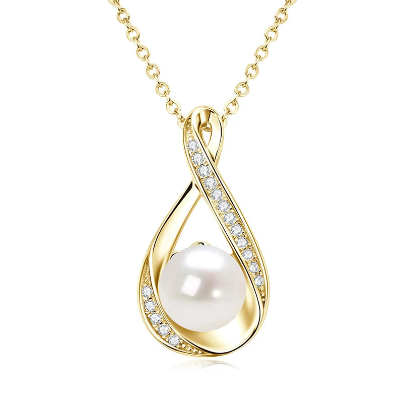 Fashion Jewelry 14K Gold Filled Moissanite 1.2mm&8-9mm Bread-shaped Natural Freshwater Cultured Teardrop Pearl Pendant Necklace