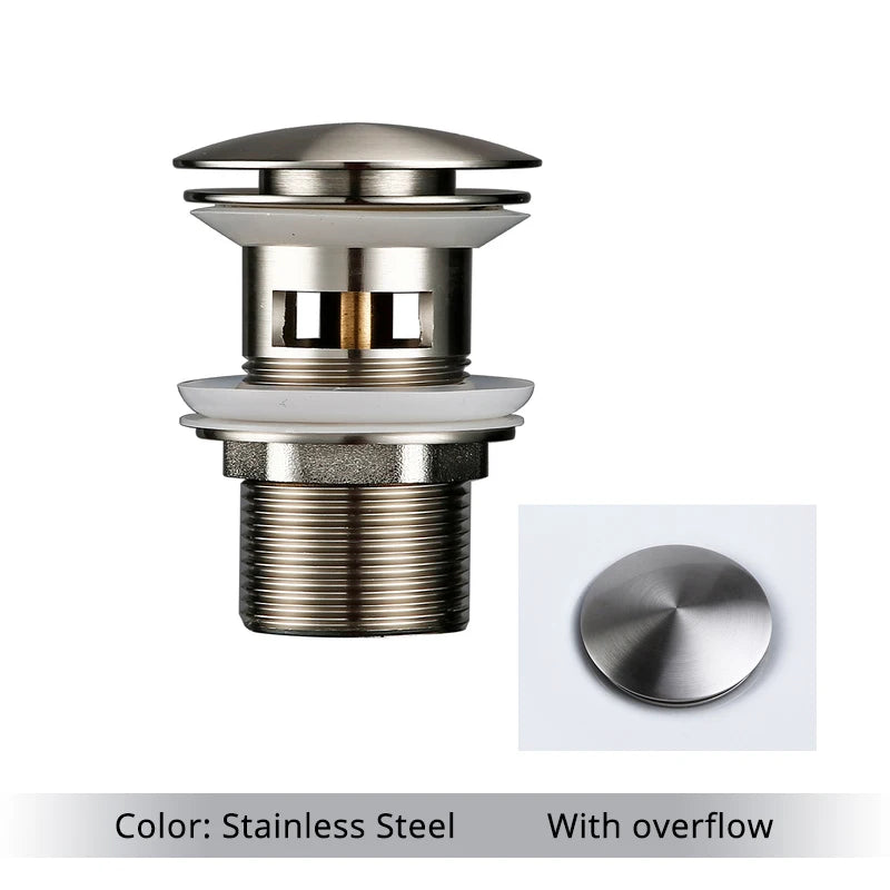 Bathroom Basin Gunmetal Pop-Up Drain Waste Stopper Sink Accessories Solid Support Round Bathtub Brass Flush Drain