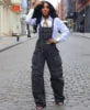 NY8160 High Quality Fashion Cargo Denim Jumpsuits Women Wide Leg Overalls Loose Strap Jean Jumpsuit Women
