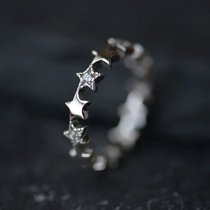 925 Sterling Silver Stars Zircon Open Rings for Women Fashion Prevent Allergy Jewelry