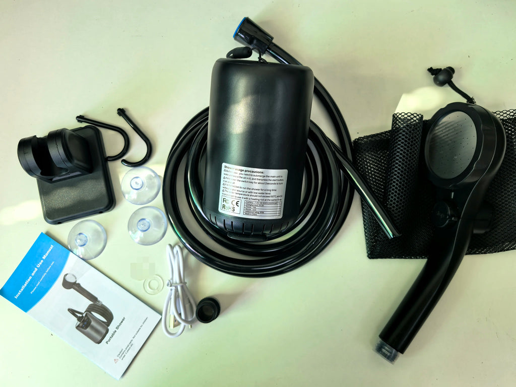 Portable Shower for Camping Outdoor Electric Shower Rechargeable Pump with 20L Collapsible Bucket