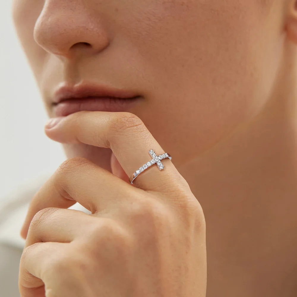 Cross Moissanite Ring in 925 Sterling Silver 18K Gold Plated, Fashion Statement Jewelry for TikTok Live Wholesale