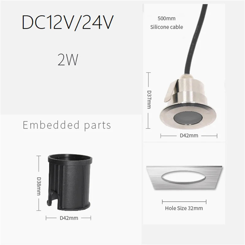 etrnLED Garden Floor Lamp Outdoor Terrace Lights Waterproof IP68 Recessed Mini Ground Spots 12V 24V RGB Landscape Lighting 2W