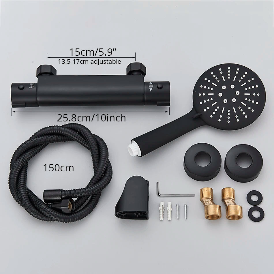 Thermostatic Shower Set Black/Chrome Brass Wall Mounted Bathroom Shower Thermostat Mixer Valve Handle Spray Bathroom Accessories