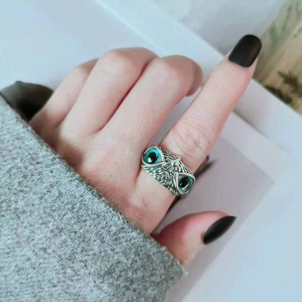New Design Jewelry Fine Jewelry 925 Silver Finger Rings Open Adjustable Vintage Animal Evil Blue Eye Owl Rings for Women Men