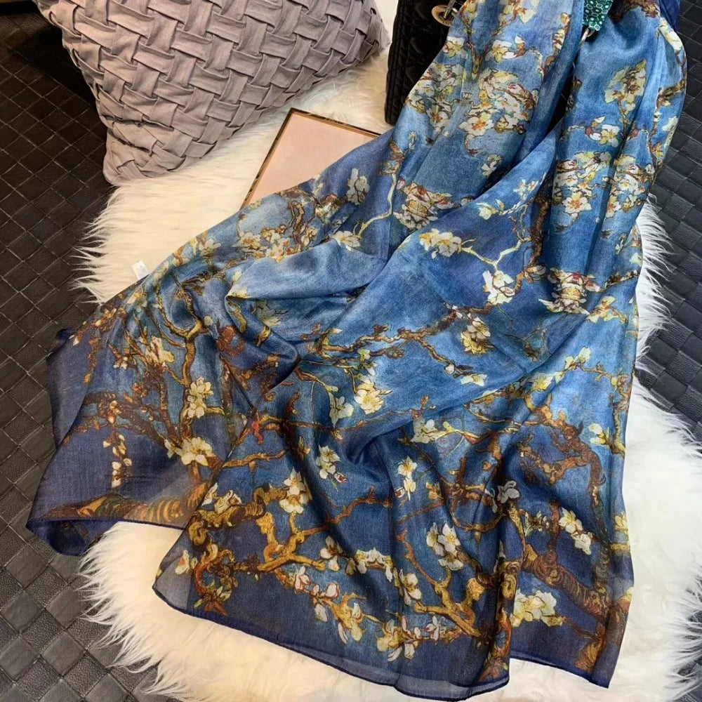 BYSIFA| Ultralarge Spring Fall 100% Mulberry Silk Scarf Beach Wrap Brand Female Long Scarves New Red Floral Silk Scarf Shawl