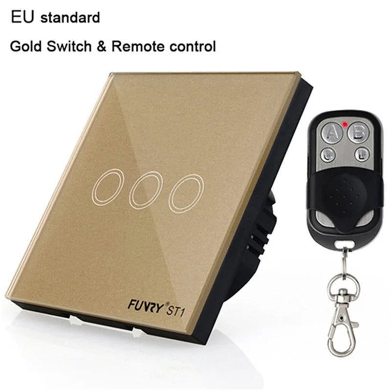 EU Standard 2Gang 170-240V 433MHz Wall Switch Touch Switch Smart Remote Control Luxury Crystal Glass Surface Waterproof 86*86mm