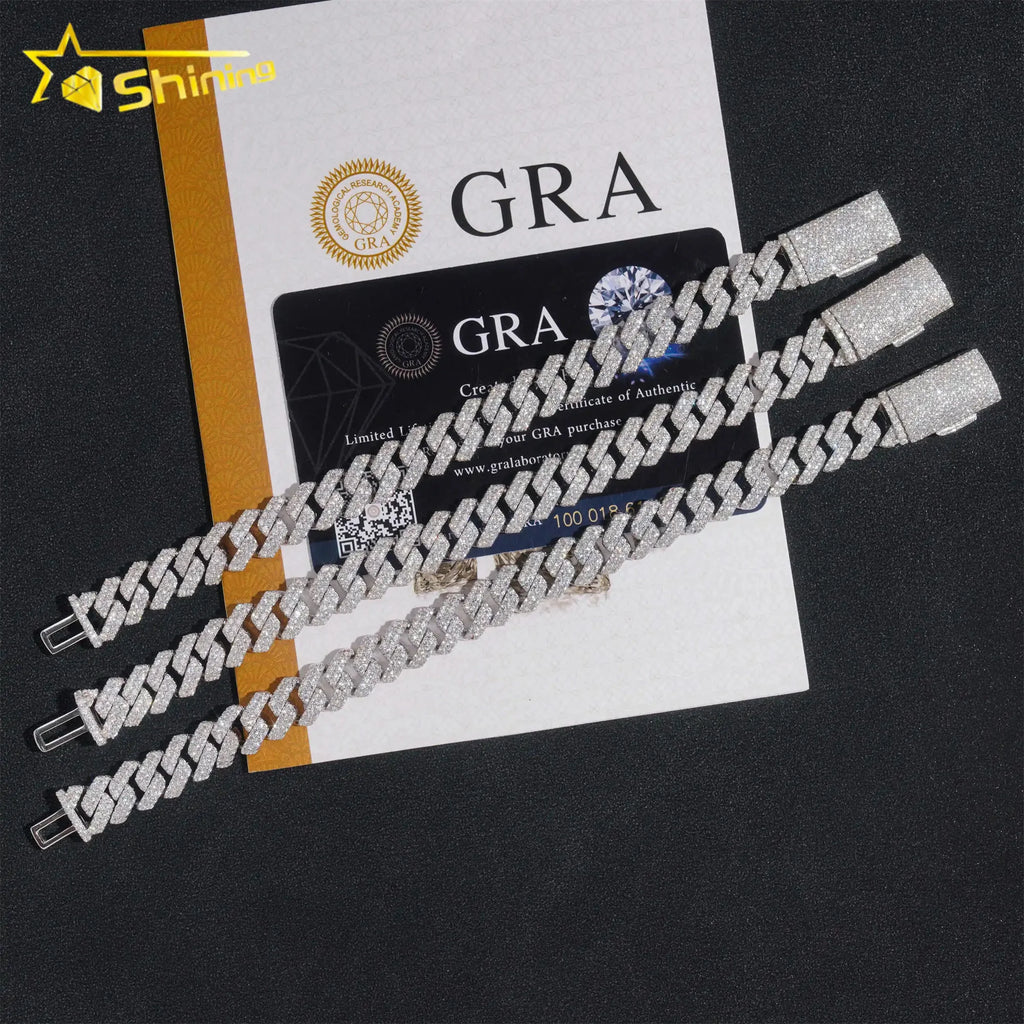 Hot Selling Pass Diamond Tester 925 Sterling Silver 10mm 15mm  20mm Moissanite Cuban Link Chain Mens Cuban Bracelet