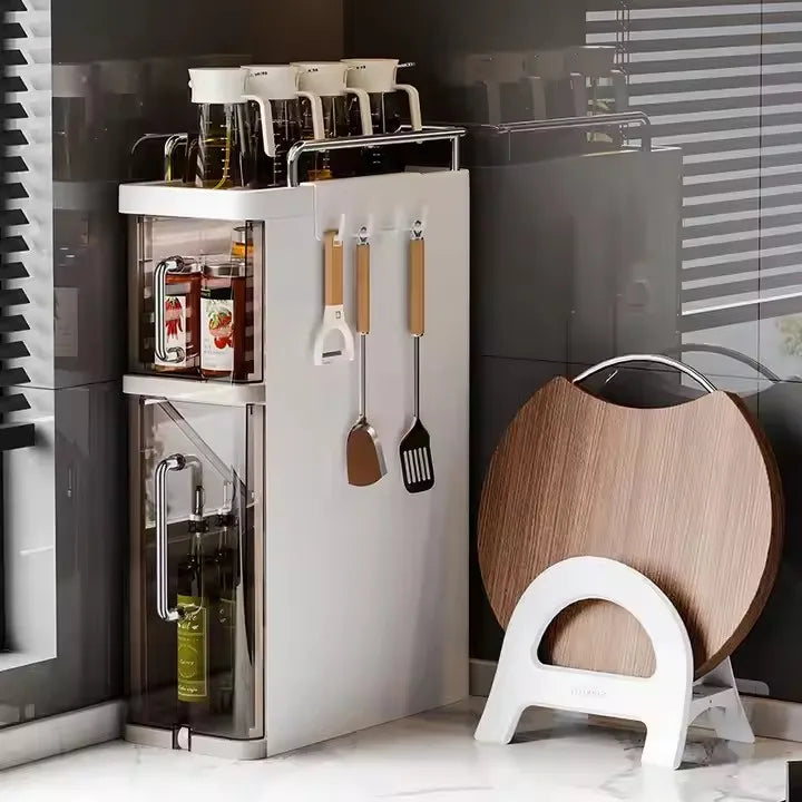 Multi-Functional Plastic Corrosion-Resistant Standing Mobile Non-Folding Household Kitchen Condiment Rack Pull Table Storage