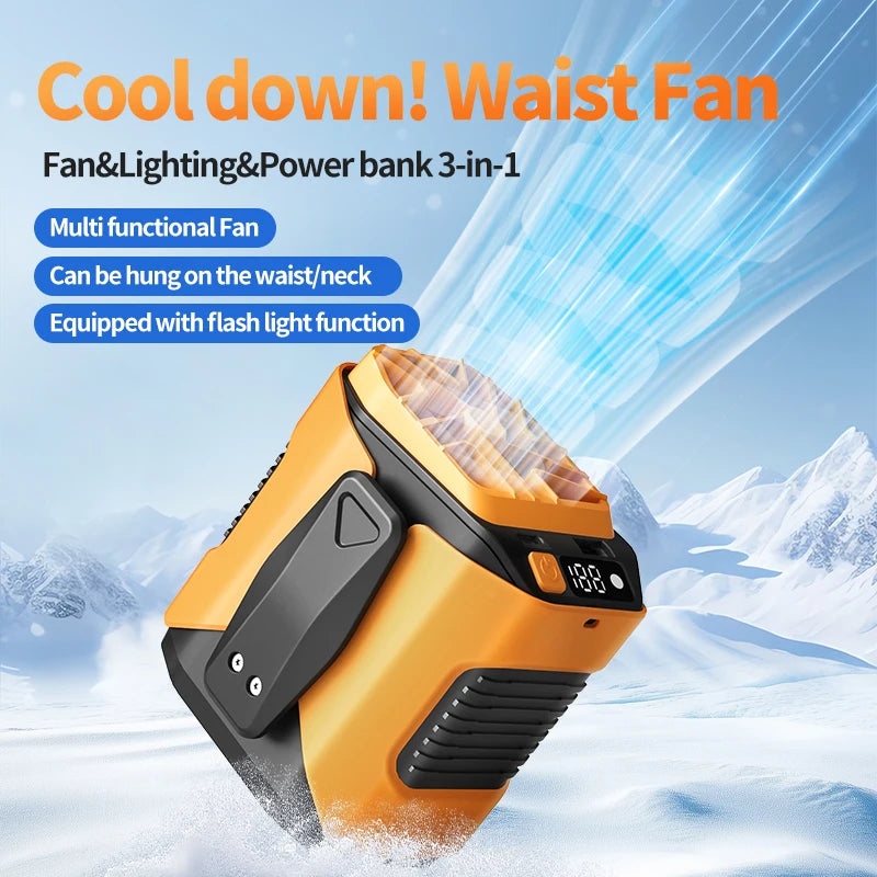 Portable 5000mAh LED Display Mini Waist Clip Fan Hotel & Household Use Battery Powered Cooling Neck Belt Fan