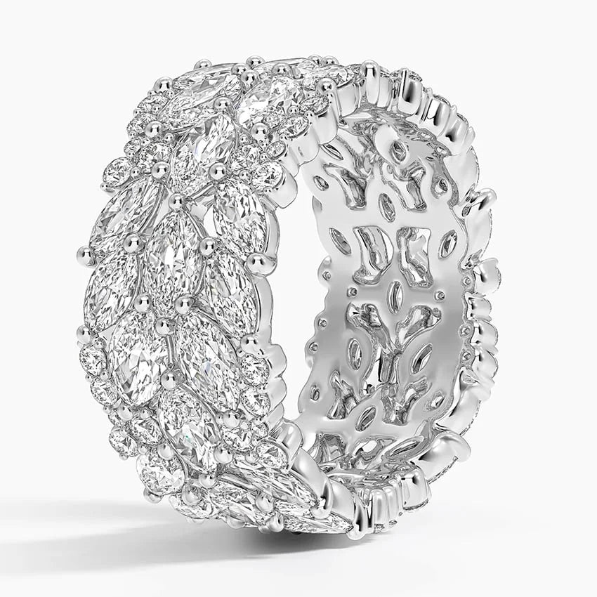 Starspire Jewels 925 Sterling Silver Moissanite Diamond Wedding Eternity Band Ring Brilliant Cut Prong Setting Unisex Hip Hop