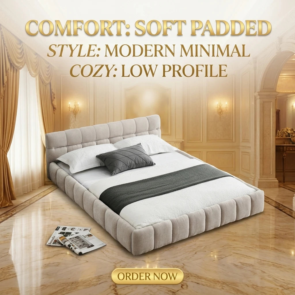 M Queen Size Upholstered Bed Frame Durable Bedroom Furniture Chenille Fabric Platform Bed Frame with Tufted Headboard