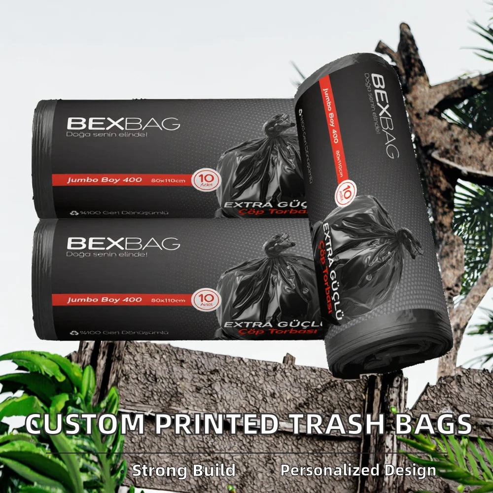Kangle Black Polyethylene Trash Bags 10pcs Roll 50x70 70x90 80x110 90x120 110x120 Star Seal Bottom Sustainable Household Bags