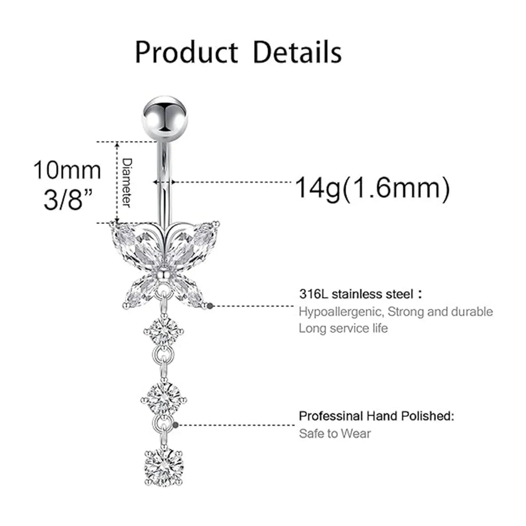 Set of 6 Gold-Plated Stainless Steel Belly Button Rings Fashion Jewelry with Pearl Heart & Hypoallergenic CZ Surgical Piercings