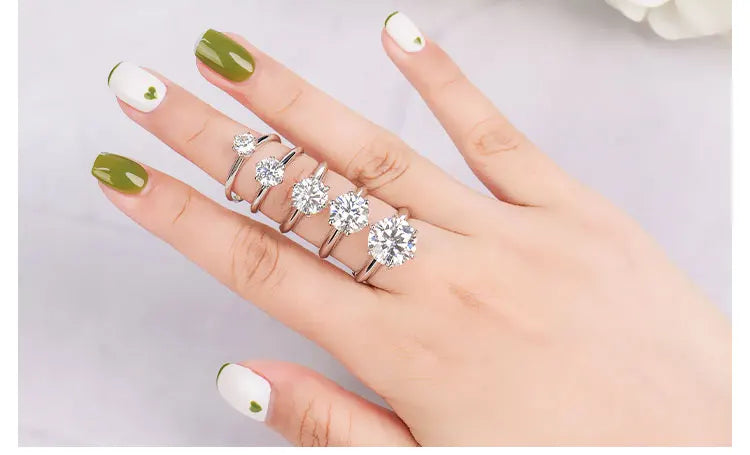 Wholesale Jewelry Women Gra Certificate Cut VVS Diamond Moissanite Engagement Wedding Set 925 Sterling Silver Adjustable Rings