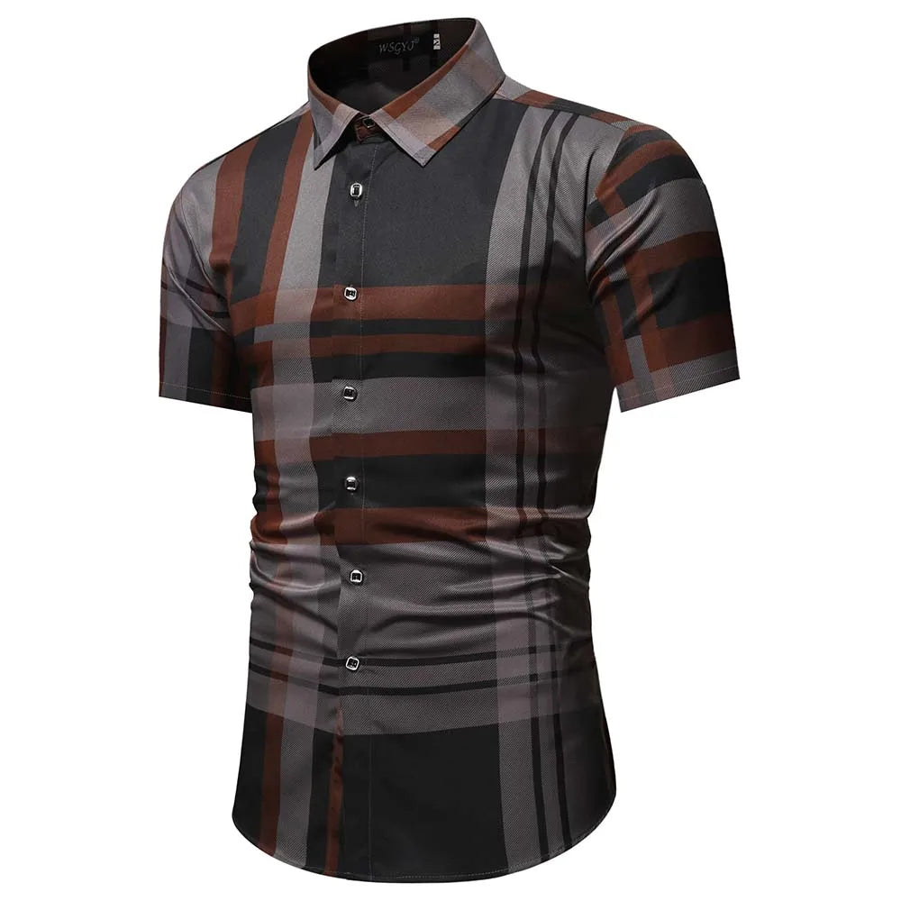 Summer Business Social Chemise Homme Casual Party Short Sleeve Striped Shirt Men Dress Luxury Button Up Fashion Mens Clothes